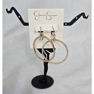 Jessica Simpson Hoop Earrings Gold Tone & Cubic Zirconia NWT